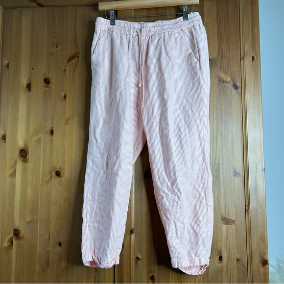 J. Crew Striped Linen Cotton Blend Drawstring Pants Women’s 10 Pink Coastal Chic - Picture 2 of 9